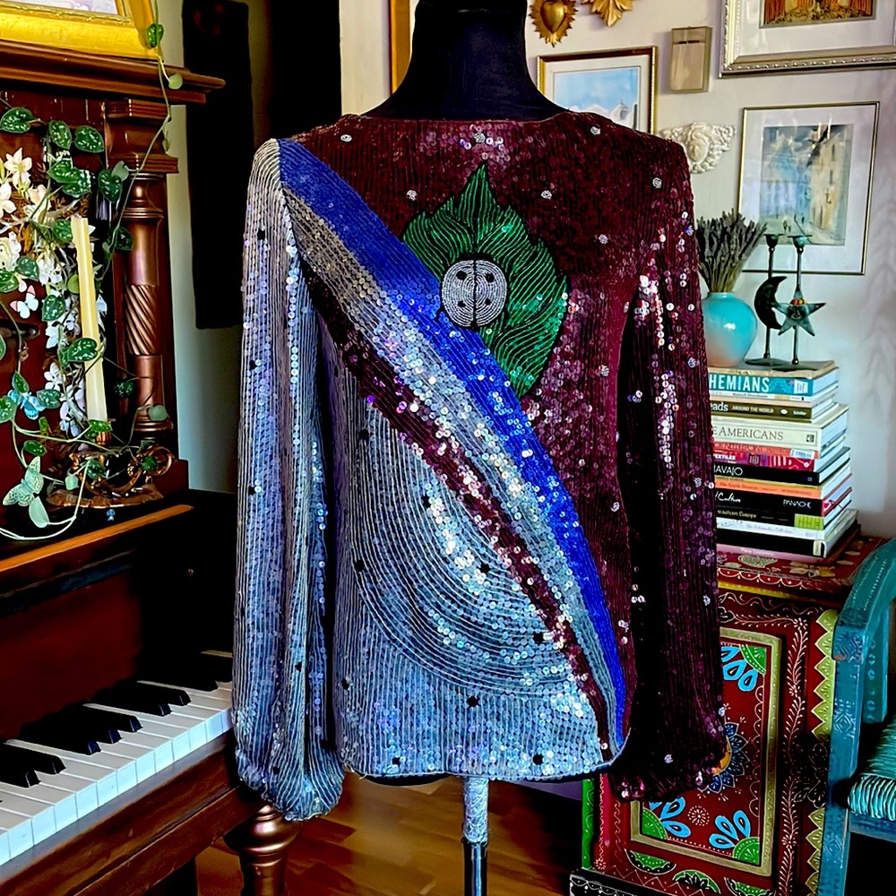 Vintage Sequin Blouse with Multicolor Design